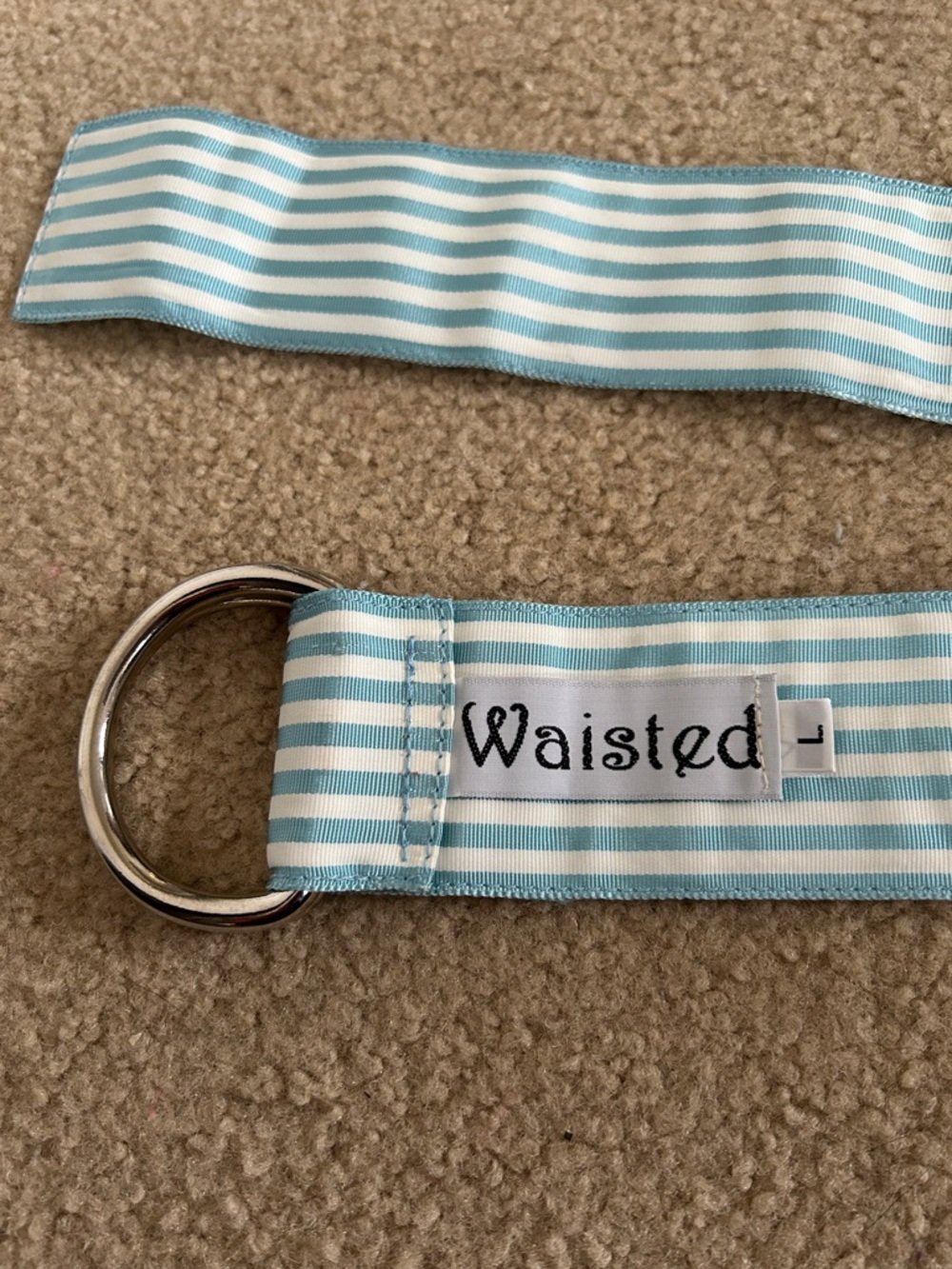 Striped Blue and White D-Ring Belt - Picture 3 of 5